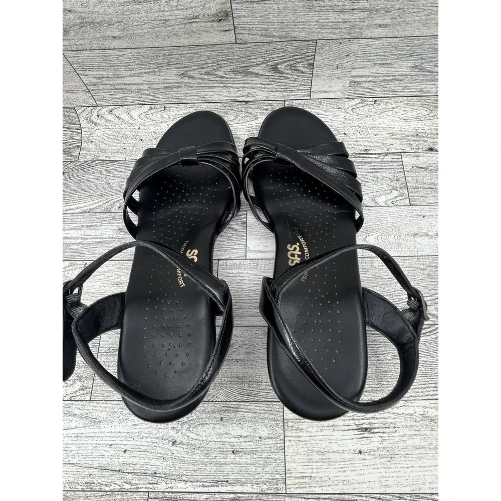SAS Shoes Womens Size 8.5M Black Leather Tripad Comfort Sandals Made USA Buckle‎